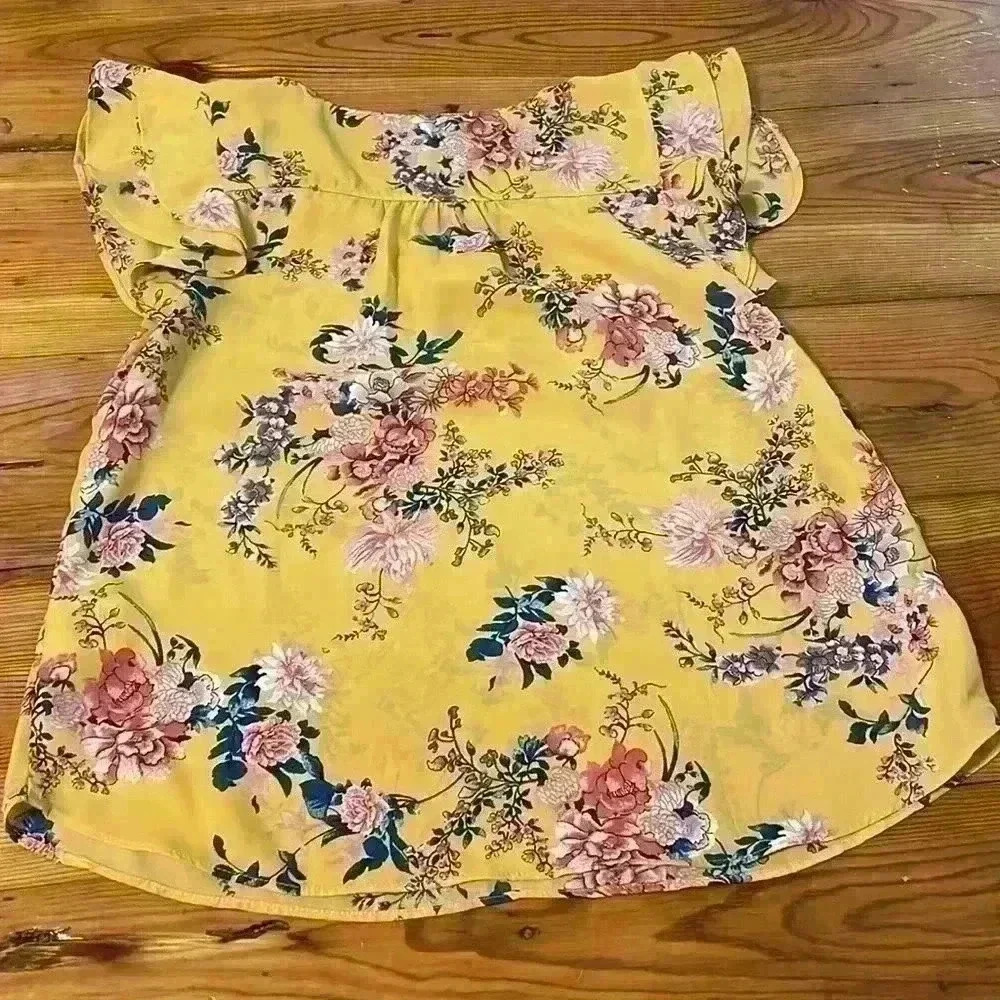 3 Short Sleeve Floral Pink & Yellow Business Casual Work Blouse Tops Size Medium - Picture 7 of 10